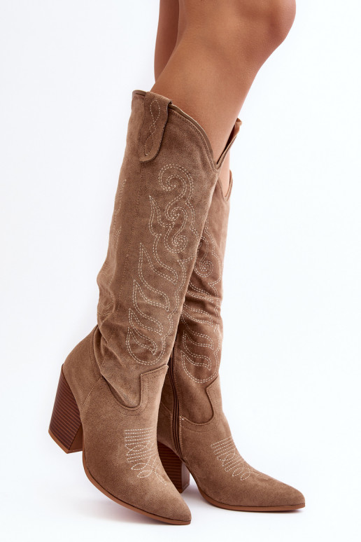 Women's Cowboy Boots On Heel Beige Tomani