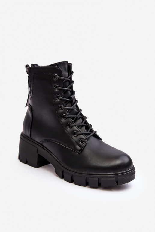 Women's Padded Ankle Boots Workery With Zip Black Evrarda
