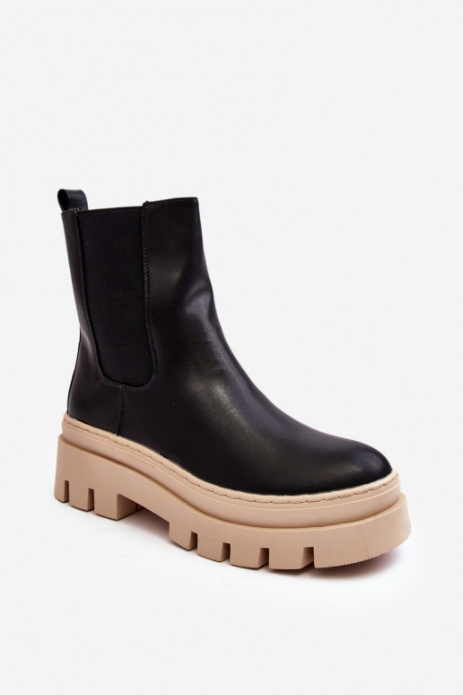 Leather Boots Workery Black-Beige Loretta