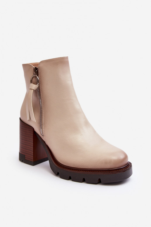 Women's Leather Boots On Heel Beige Brittney