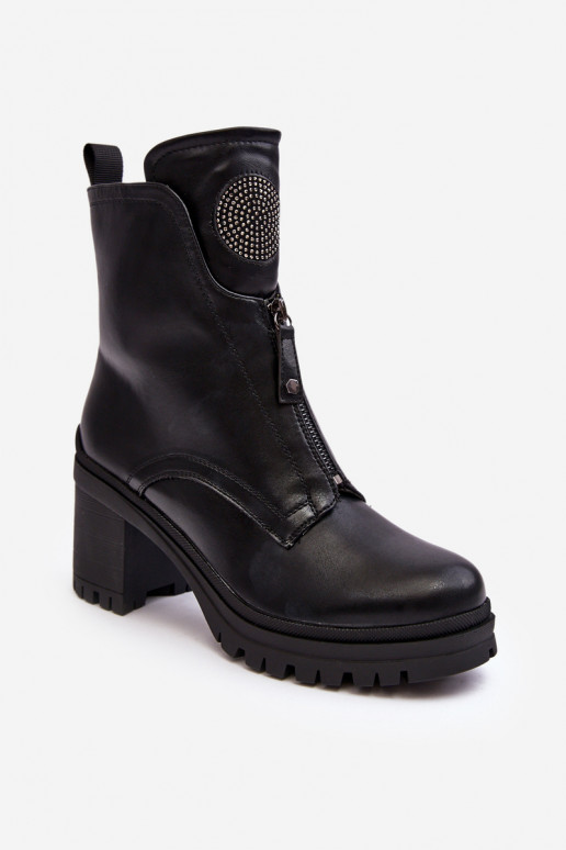 Women's Leather Boots with Rhinestones Black Rosie