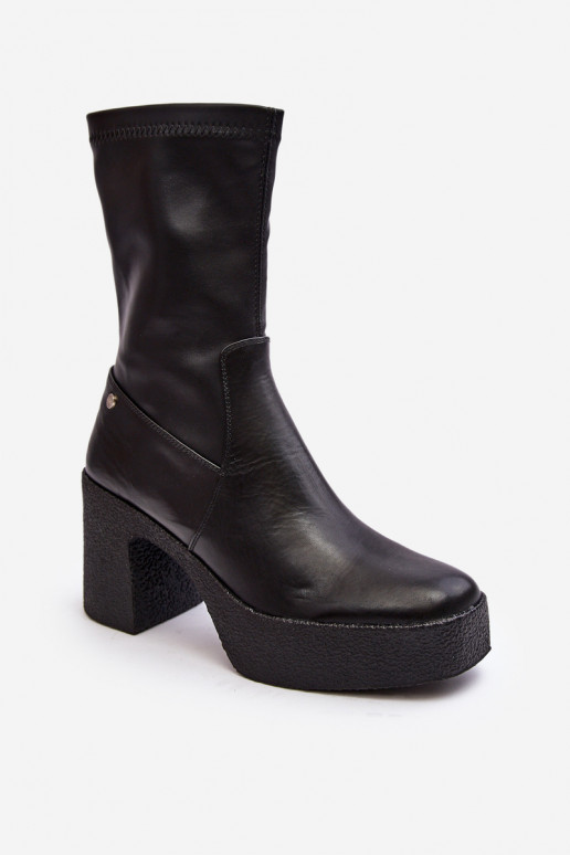 Women's Leather Boots on Heel GOE MM2N4047 Black