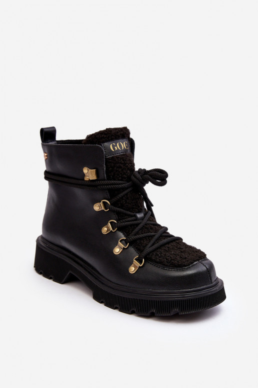 Leather Trapper Boots Women GOE MM2N4082 Black