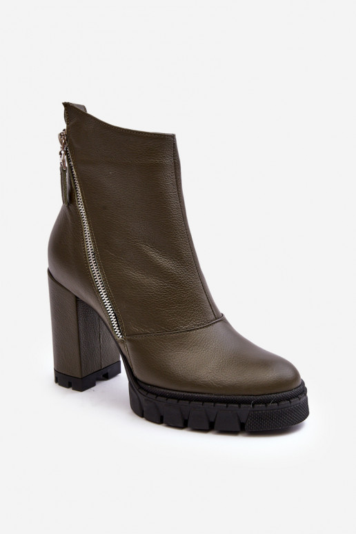 Fashionable Leather Boots On Heel Laura Messi 2509/195 Dark Green