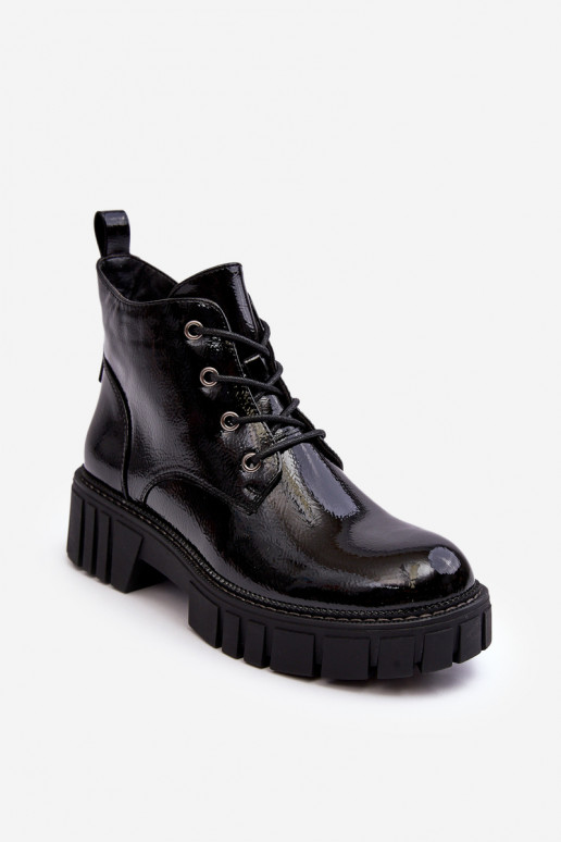 Laced Insulated Patent Boots Black Bjorg