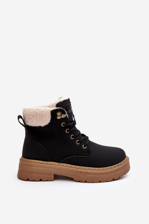 Women's Leather Trappers with Fur Black Lynnvia