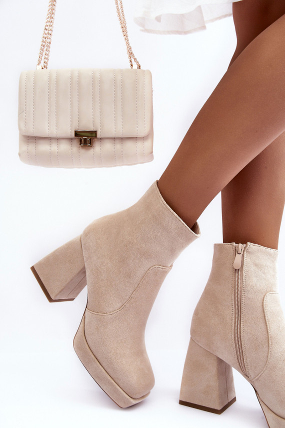 Suede Heeled Boots Beige Makeline