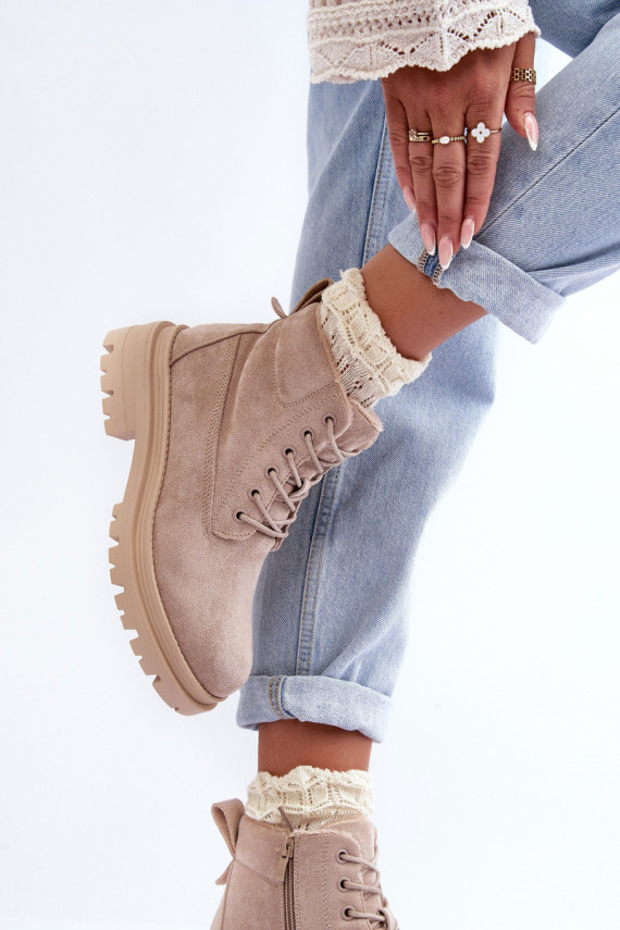 Suede Trapper Boots with Fleece Lining Beige Alden