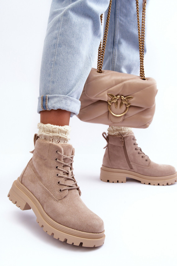 Suede Trapper Boots with Fleece Lining Beige Alden