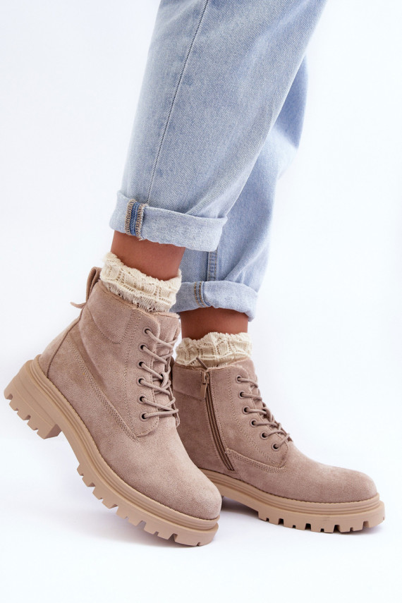 Suede Trapper Boots with Fleece Lining Beige Alden