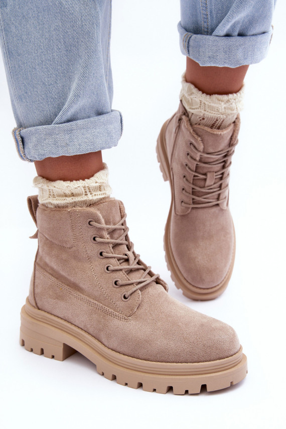 Suede Trapper Boots with Fleece Lining Beige Alden