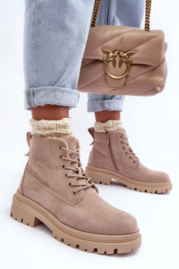 Suede Trapper Boots with Fleece Lining Beige Alden