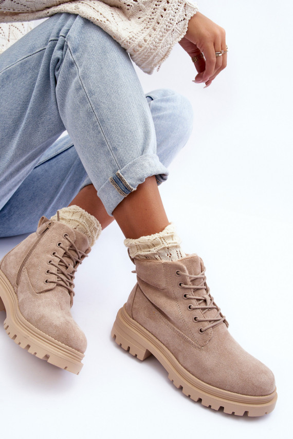 Suede Trapper Boots with Fleece Lining Beige Alden