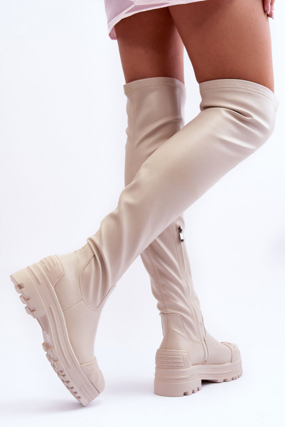 Zip-Up High Boots Beige Dudesa