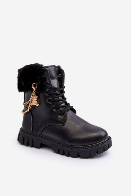 Kids' Leather Insulated Boots with Chain Black Cadia