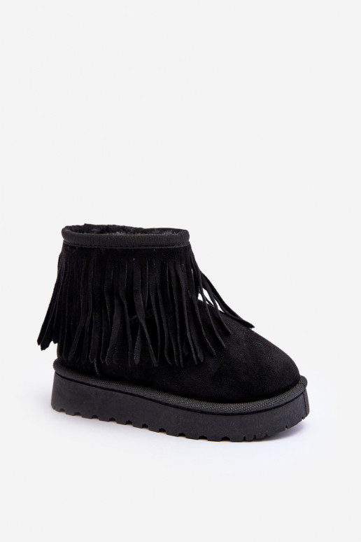Children's Fur-Lined Snow Boots with Decorative Fringes Black Nimia