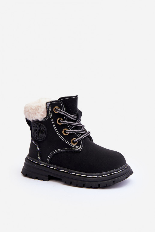Children's Trapper Boots with Zip and Faux Fur Black Marialee