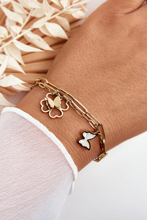 Double Bracelet With Clovers And Butterflies Gold