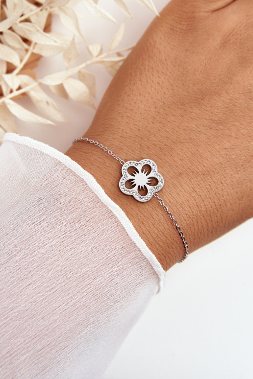 Delicate Women's Bracelet With A Flower Silver