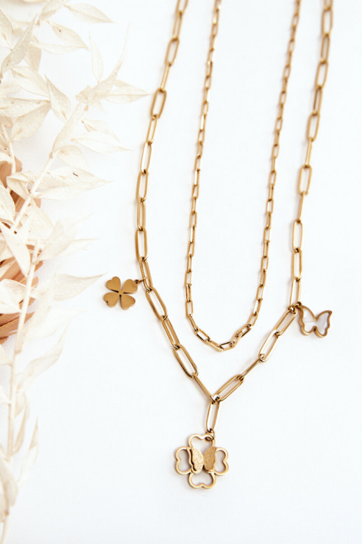 Double Chain With Clovers And Butterflies Gold