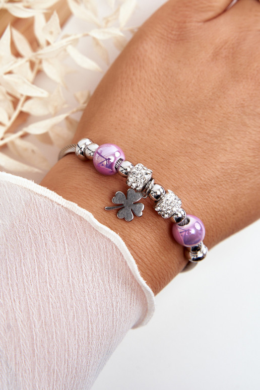 Steel Bracelet With Charms Clover Clover Silver-Purple