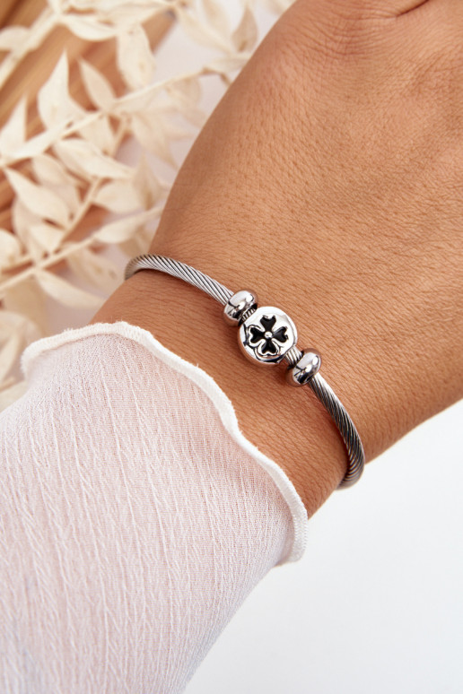 Women's Steel Charms Bracelet With Clover Silver