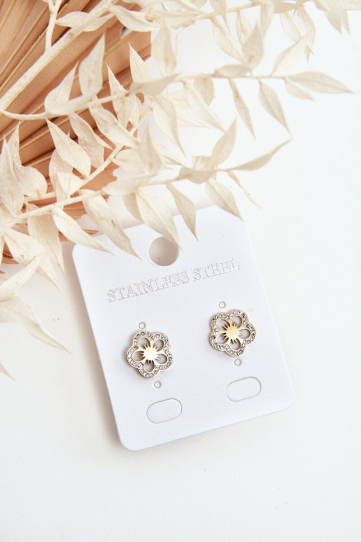 Flower Earrings With Cubic Zirconia gold
