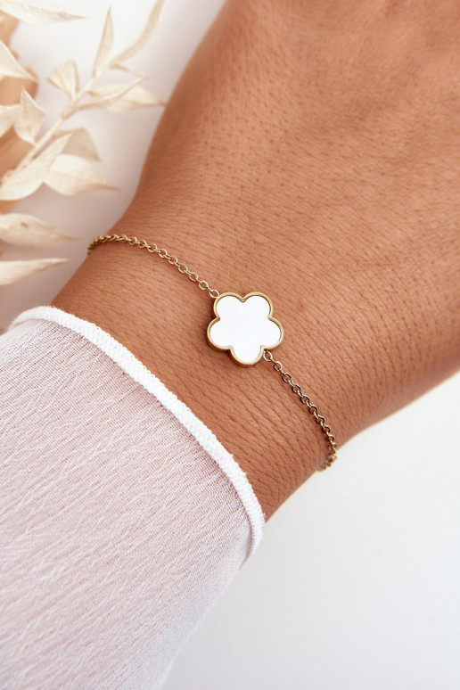 Women's Fashionable Bracelet With Black And White Flower Gold