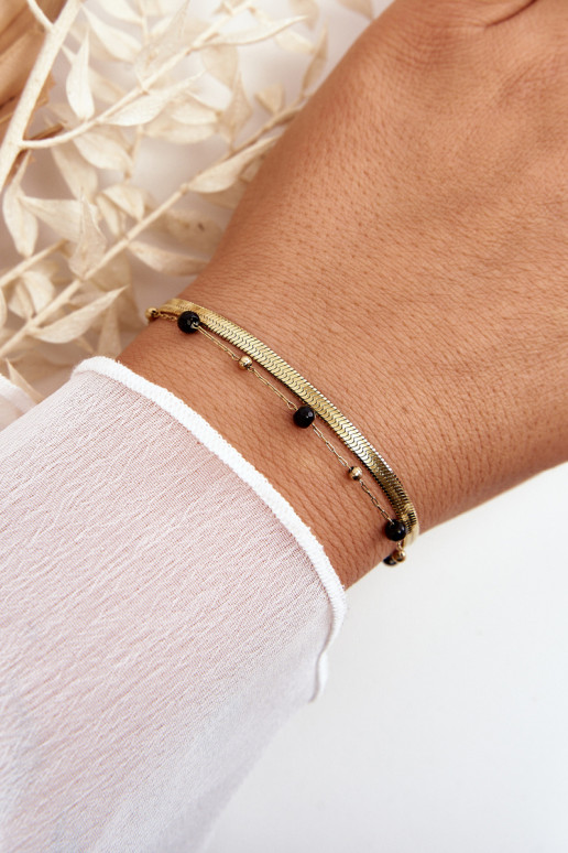 Double Snake Bracelet And Anker With Beads Gold