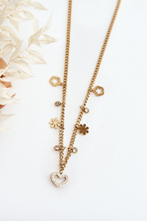 Fashionable Chain With Flowers And Heart Gold