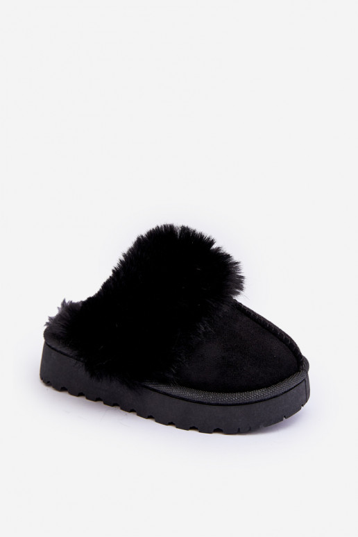 Children's Slippers With Fur Black Birasta