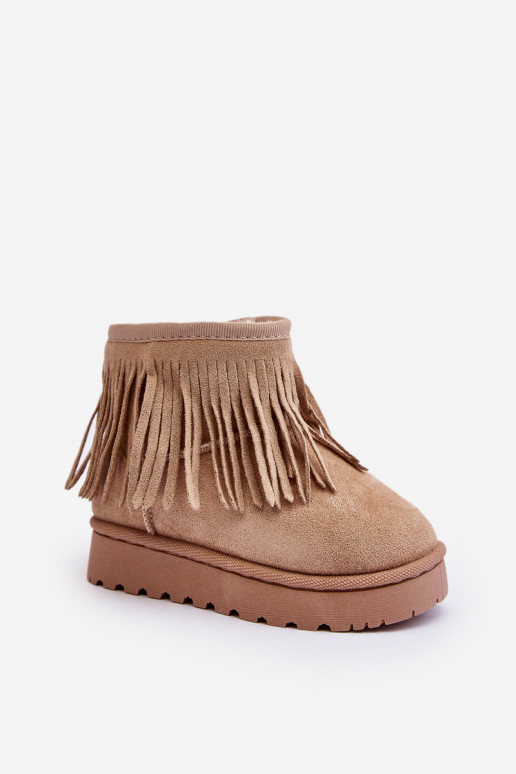 Fleece-Lined Snow Boots with Decorative Fringes for Kids Beige Nimia'