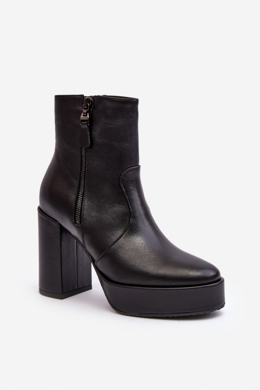 Women's Leather Ankle Boots On Heel And Platform Laura Messi 2690 Black
