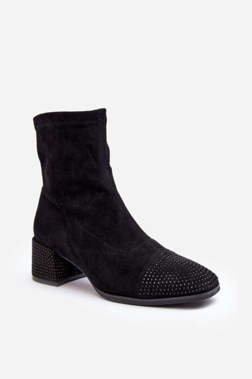 Women's Low Heel Boots with Embellishment Black Vissias