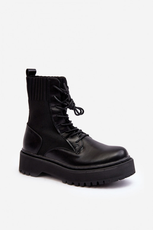 Women's Lace-up Ankle Boots with Sock Black Dedinva