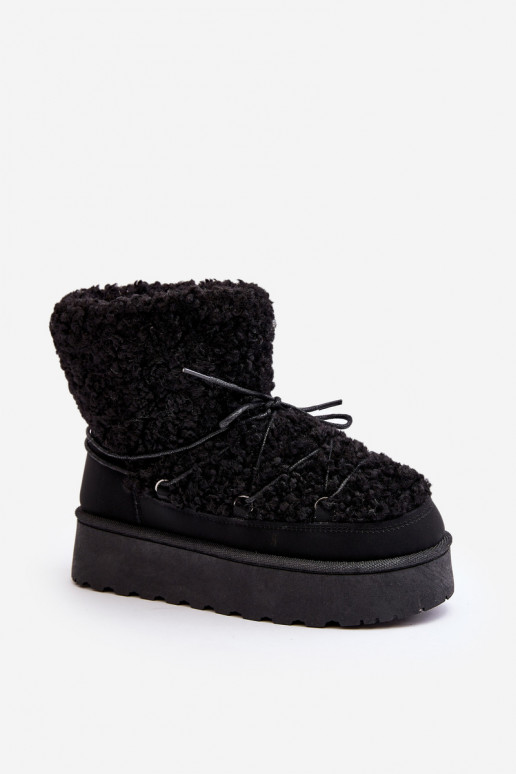 Women's Lace-Up Snow Boots with Thick Sole Black Loso