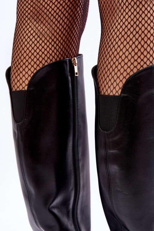 Women's Leather Boots on Heel Lewski Black