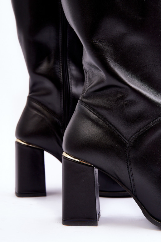 Women's Leather Boots on Heel Lewski Black