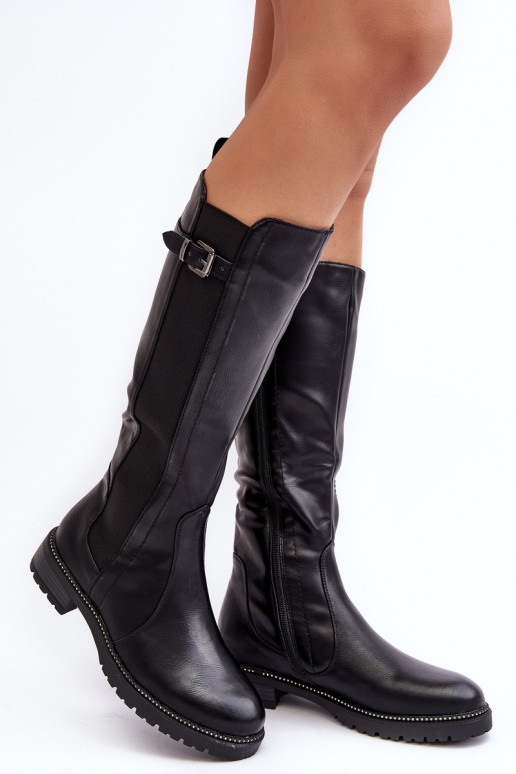 Women's Knee-High Boots on a Flat Heel Black Klemmo