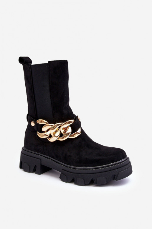 Women's Suede Boots with Chain Black Nemette