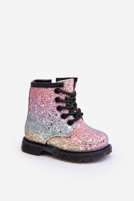 Kids Sparkly Furry Lined Boots with Zipper Multicolor Saussa