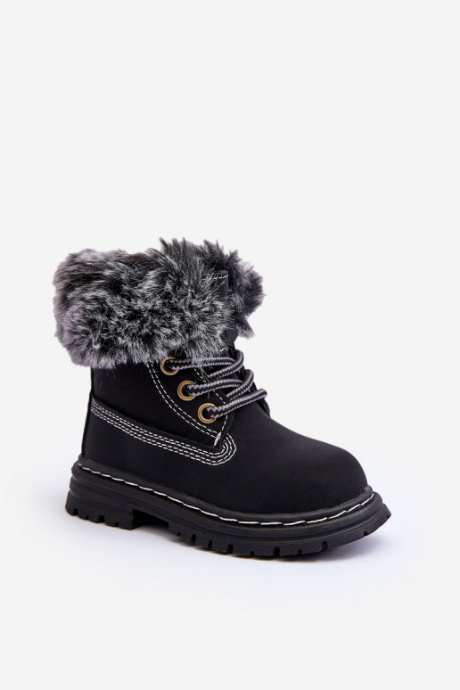 Children's Trapper Boots with Zip and Faux Fur Black Gerande