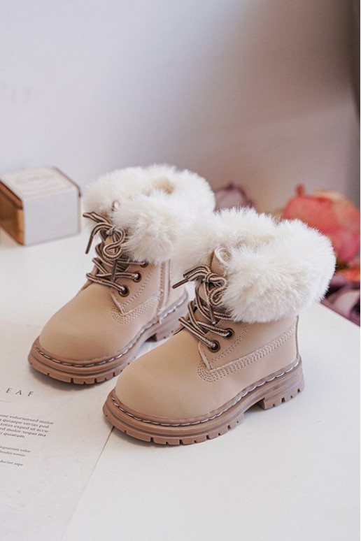 Children's Trapper Boots with a Zip and Faux Fur Beige Gerande