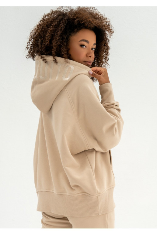 Hoody - Beige oversize hoodie with an embroidered logo
