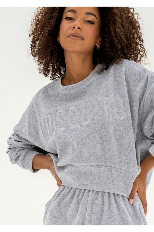 Shore Velvet - Melange grey velour sweatshirt with a logo