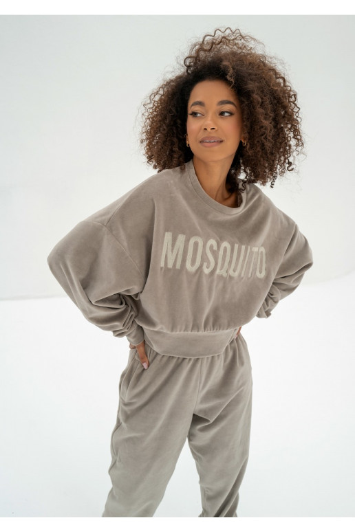 Shore Velvet - Taupe velour sweatshirt with a logo