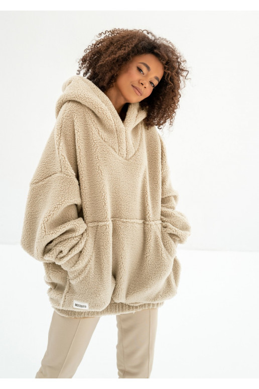 Ozzy - Natural beige faux fur oversize hoodie