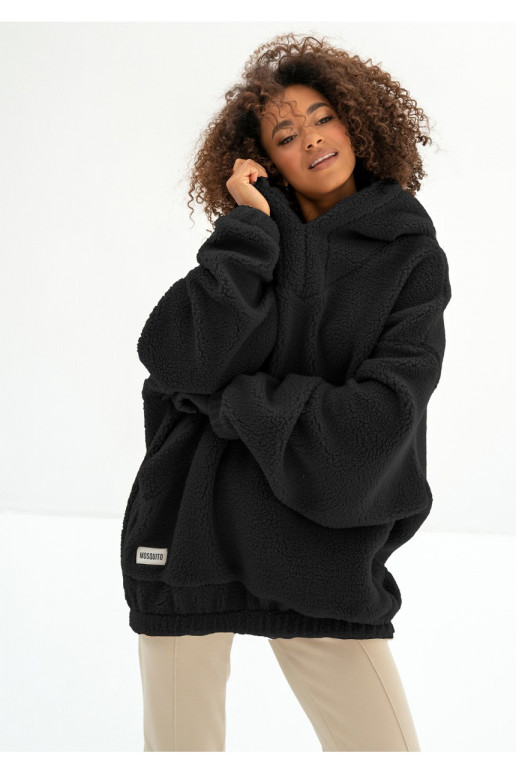 Ozzy - Black faux fur oversize hoodie