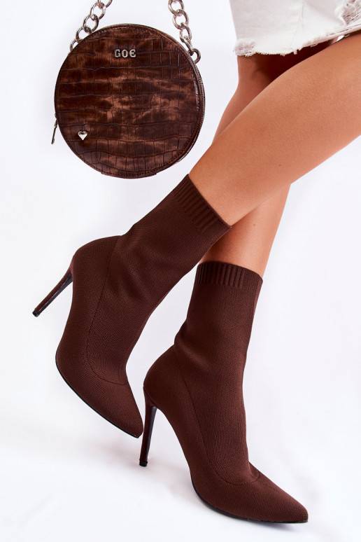 Women's High Boots With A Sock On A Heel Brown Luisell