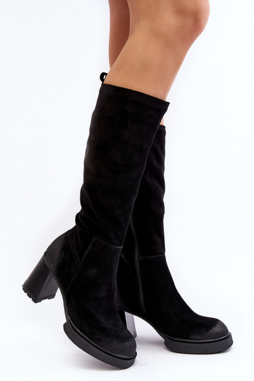 Women's Suede Over-the-Knee Boots with Stiletto Heel Lemar Black Ceraxa